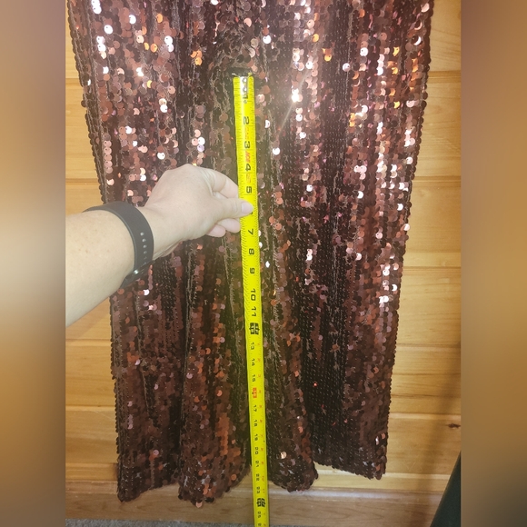 Anthropologie Maeve Shiny Shimmer Royal Copper sequin Jumpsuit Large - Picture 3 of 15